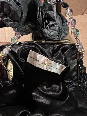 Mary Frances Black Beaded Evening Bag Floral Crystal Embellished Clutch Handbag